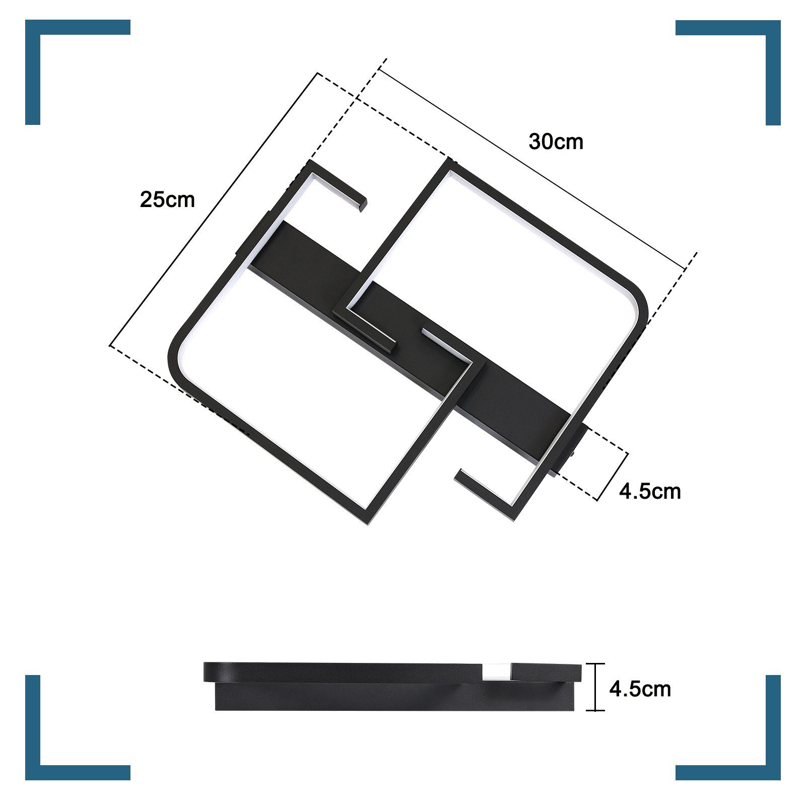 ZMH LED Deckenleuchte Rechteckige Deckenlampe 30*25*4.5cm Modern für Schlafzimmer Flur, Hochwertige Lampenperlen, LED fest integriert, 3000k – Bild 4 von 5
