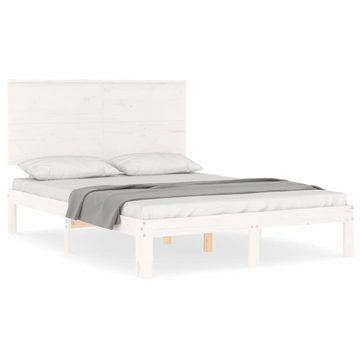 vidaXL Bettgestell Massivholzbett mit Kopfteil Weiß Bett Bettgestell