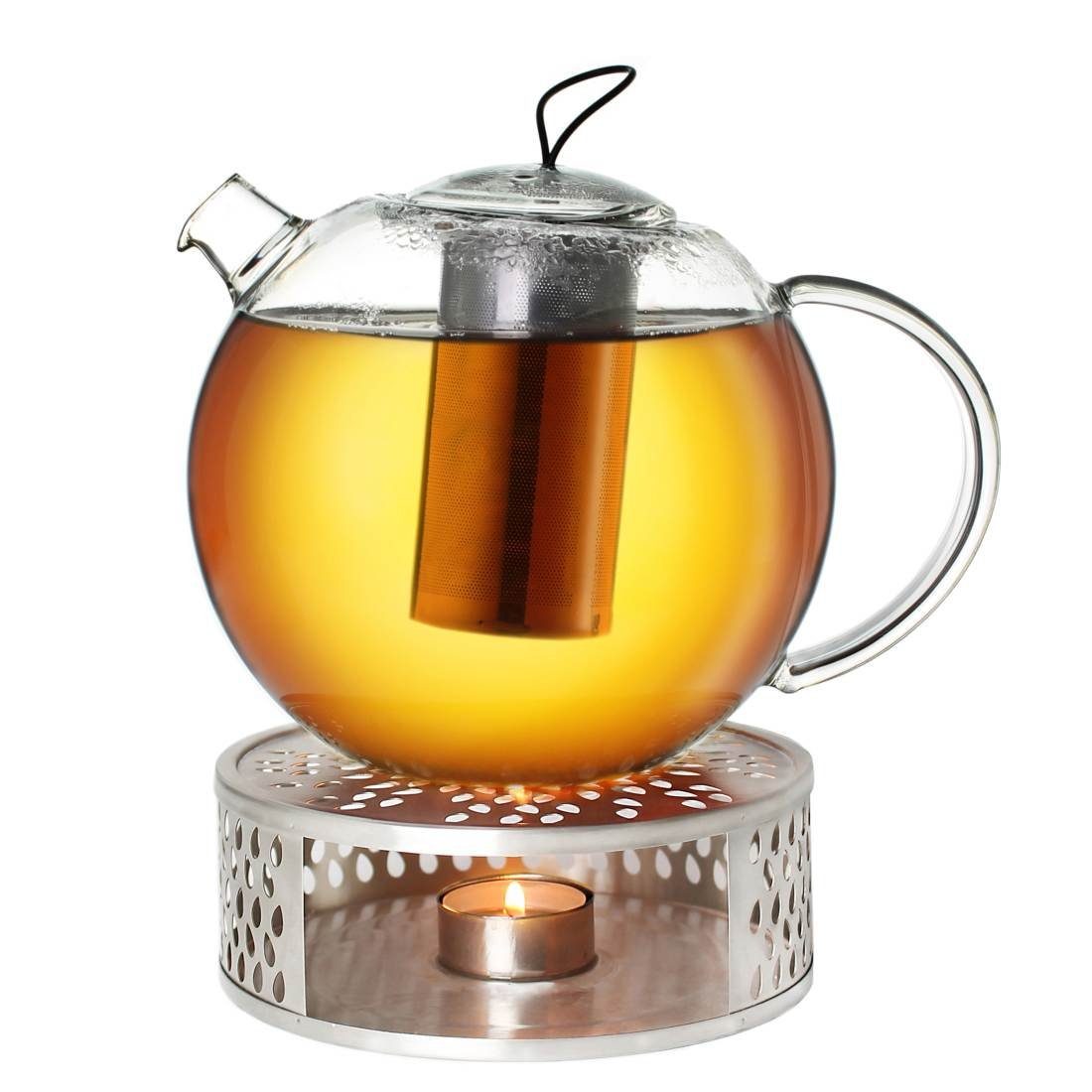Creano Teekanne Creano Teekanne aus aus 2,0l Silikonschlaufe Glas (Set), Mit Stövchen Jumbo l, + 2 Edelstahl, ein