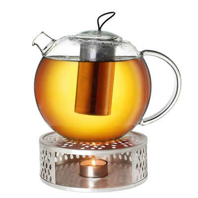 Creano Teekanne Creano Teekanne aus Glas 2,0l Jumbo + ein Stövchen aus Edelstahl, 2 l, (Set), Mit Silikonschlaufe