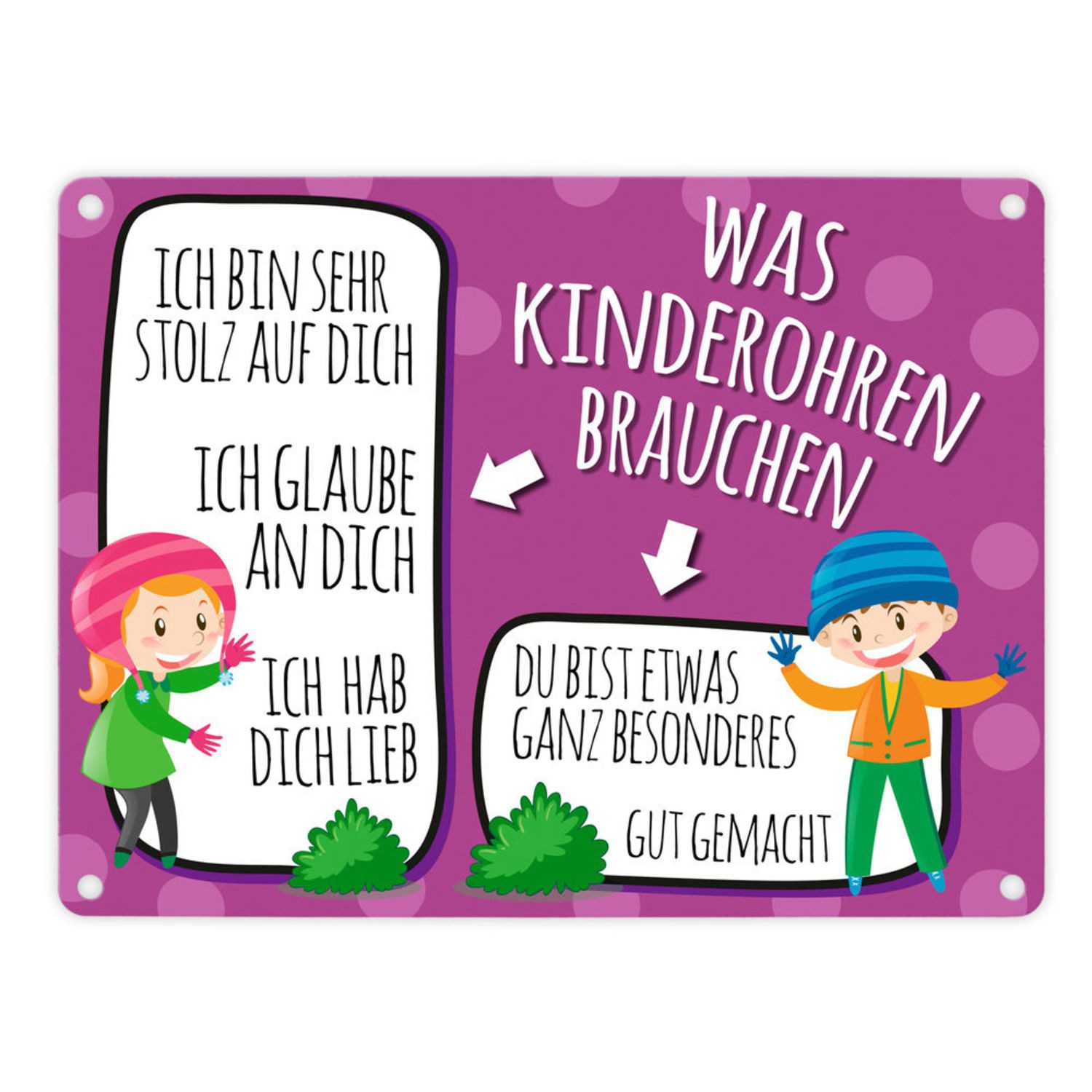 Metallschild Metallschild mit Spruch: Was Kinderohren brauchen Blechschild Schild