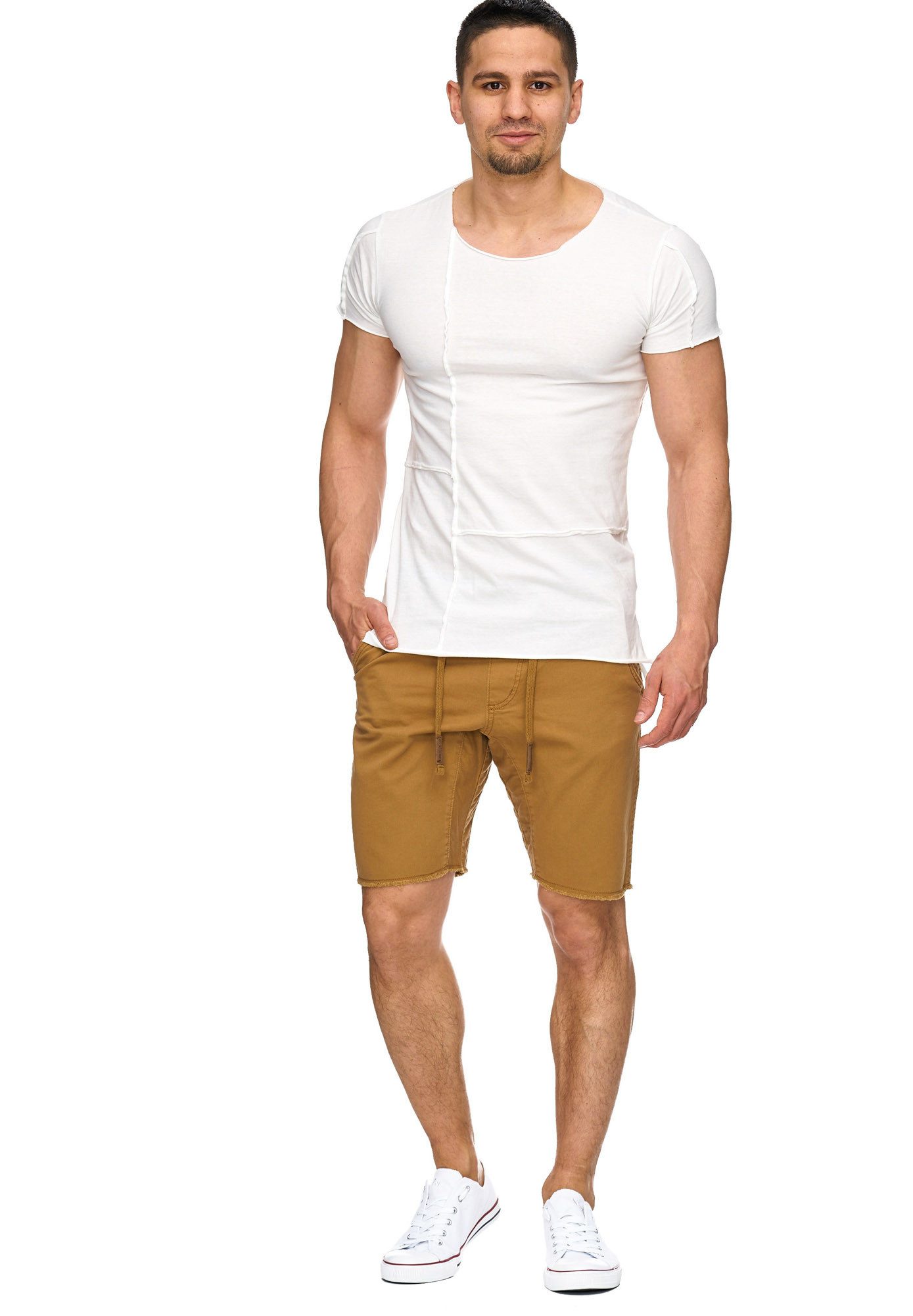 Indicode Chinoshorts Herren Carver Chino Shorts Herrenshorts mit elastischem Bund und Kordelzug
