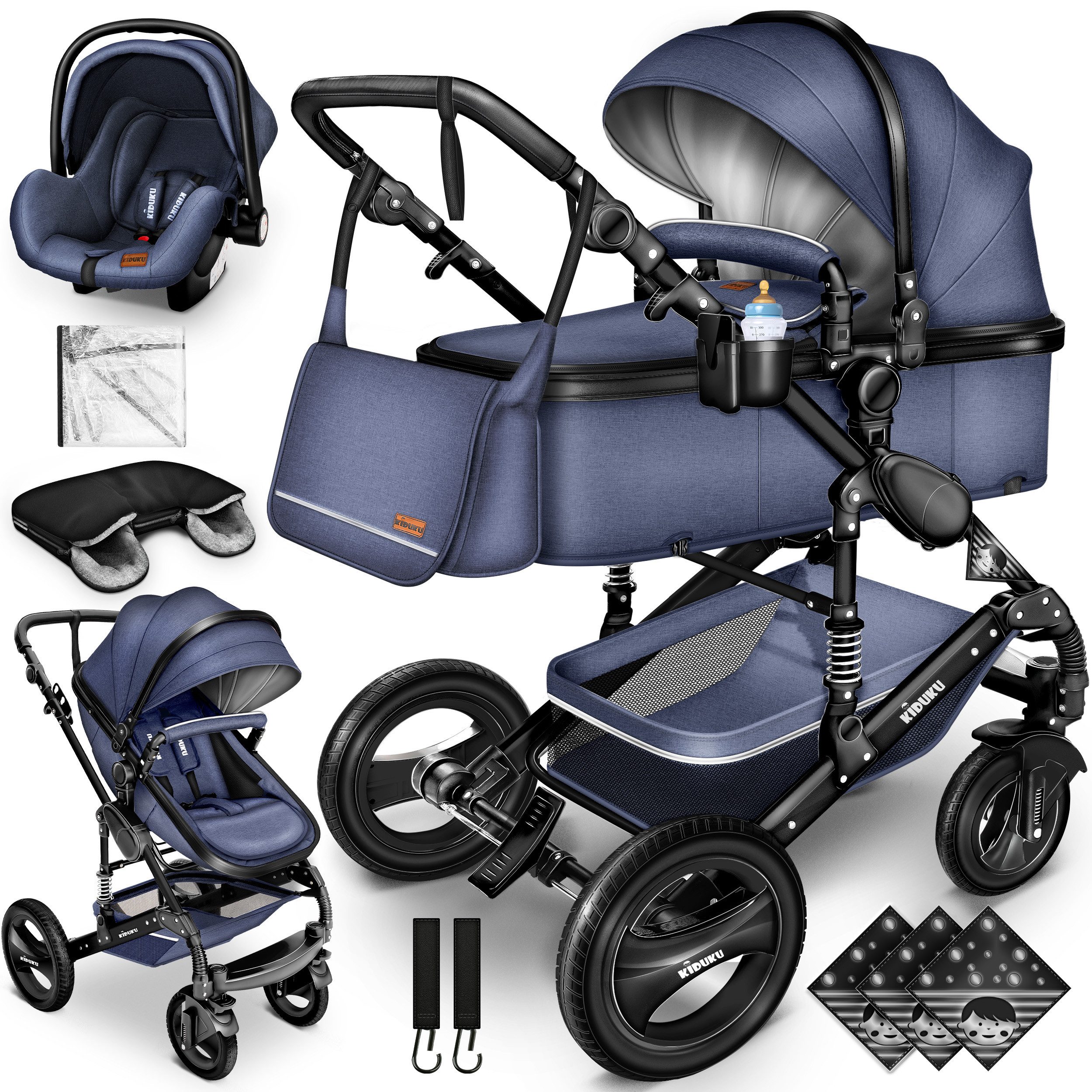 Kombi-Kinderwagen KIDUKU® 3 in 1 Kombi-Kinderwagen Buggy Reisebuggy inkl. Auto- Babyscha