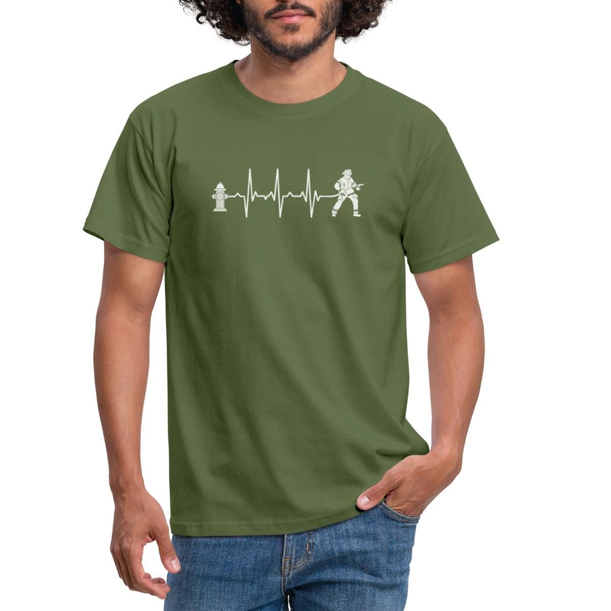 Spreadshirt T-Shirt Feuerwehrmann Feuerwehr Geschenk Herzschlag EKG Hydrant Männer T-Shirt (1-tlg)