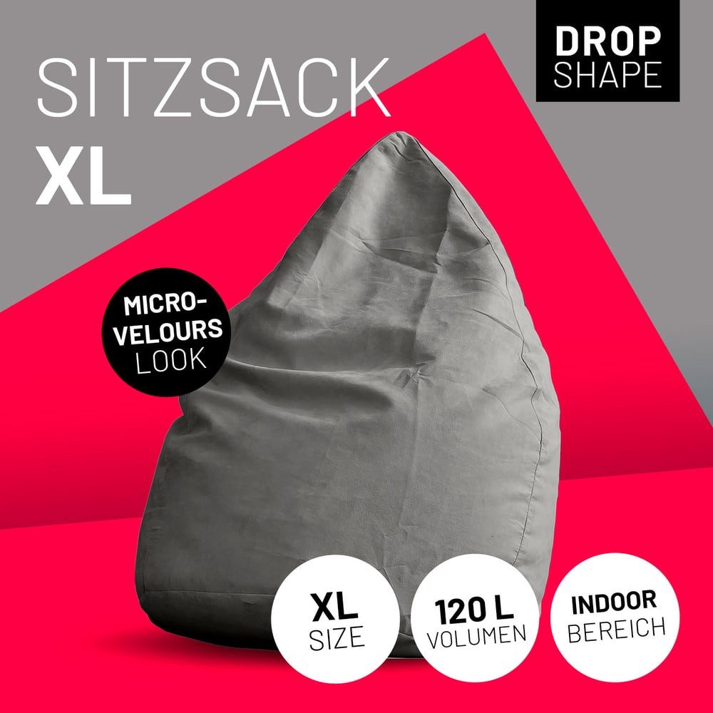 Lumaland Sitzsack Luxury XL Sitzsack, Microvelours Beanbag extra weich & robust Stuhl Sessel 60x45cm