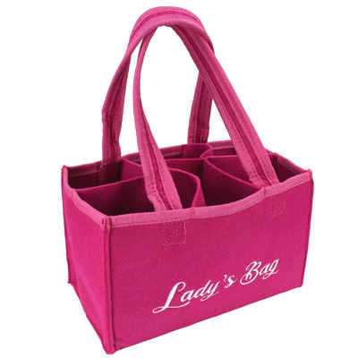 Marabellas Shop Tragetasche Flaschenträger aus Filz pink mit 6 Fächern Frauenhandtasche Ladys Bag (1-tlg), mit Tragegriffen