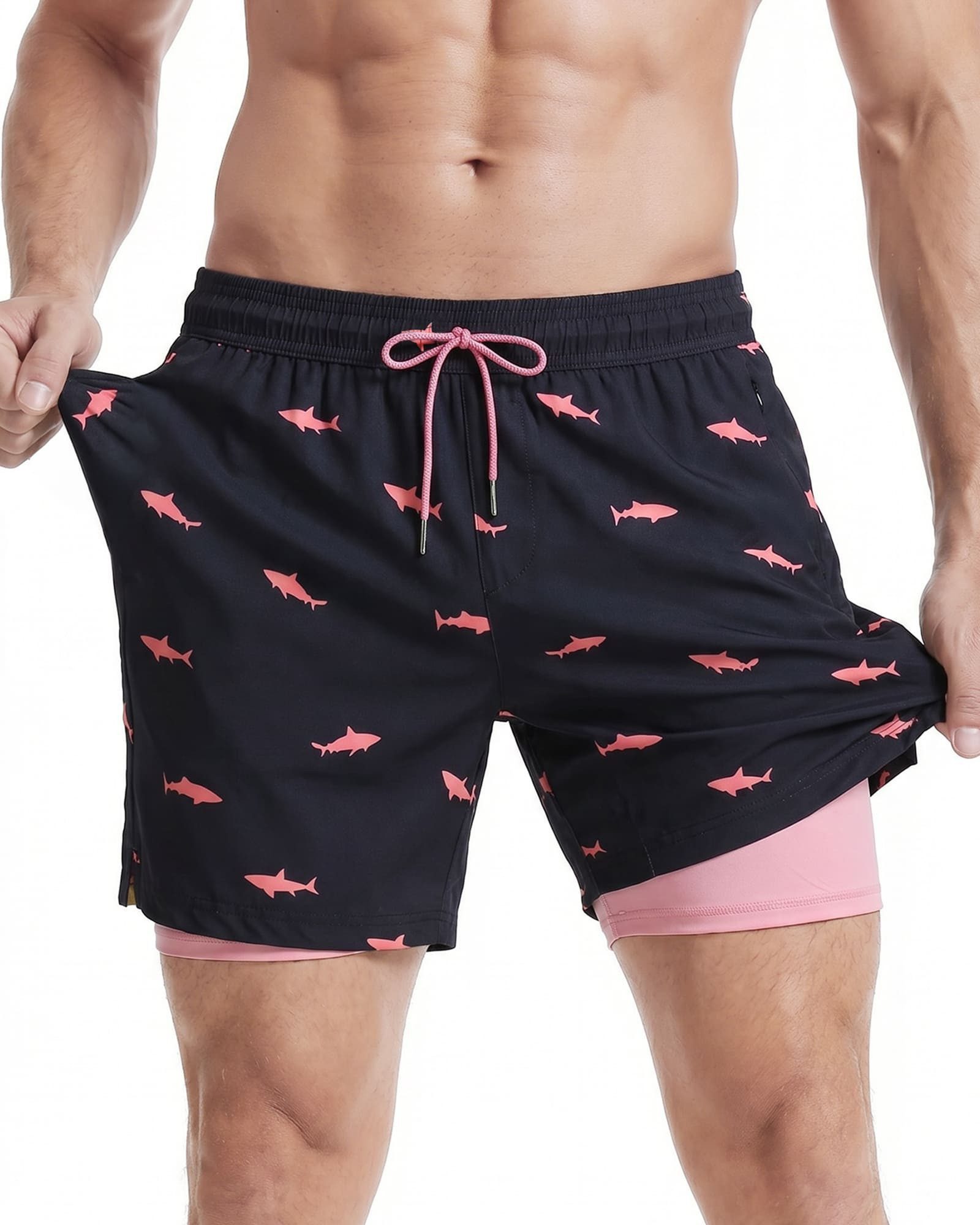MaaMgic Shorts Herren Stretch kurze Hose Männer Badehose mit Reißverschlusstaschen (1-tlg)