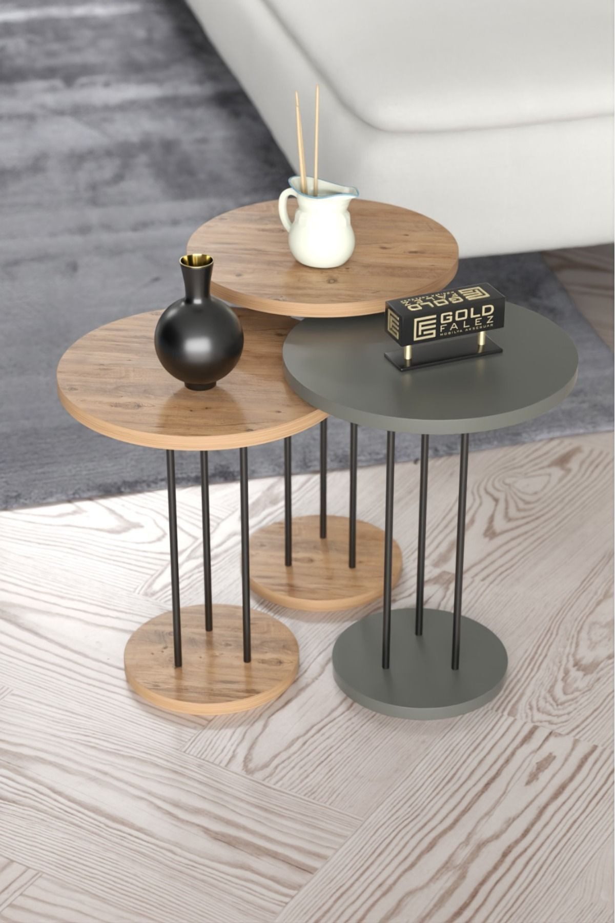 en.casa Couchtisch (3-St), Satztisch-Set 34 x 34 cm Spanplatte Braun 893215 günstig online kaufen