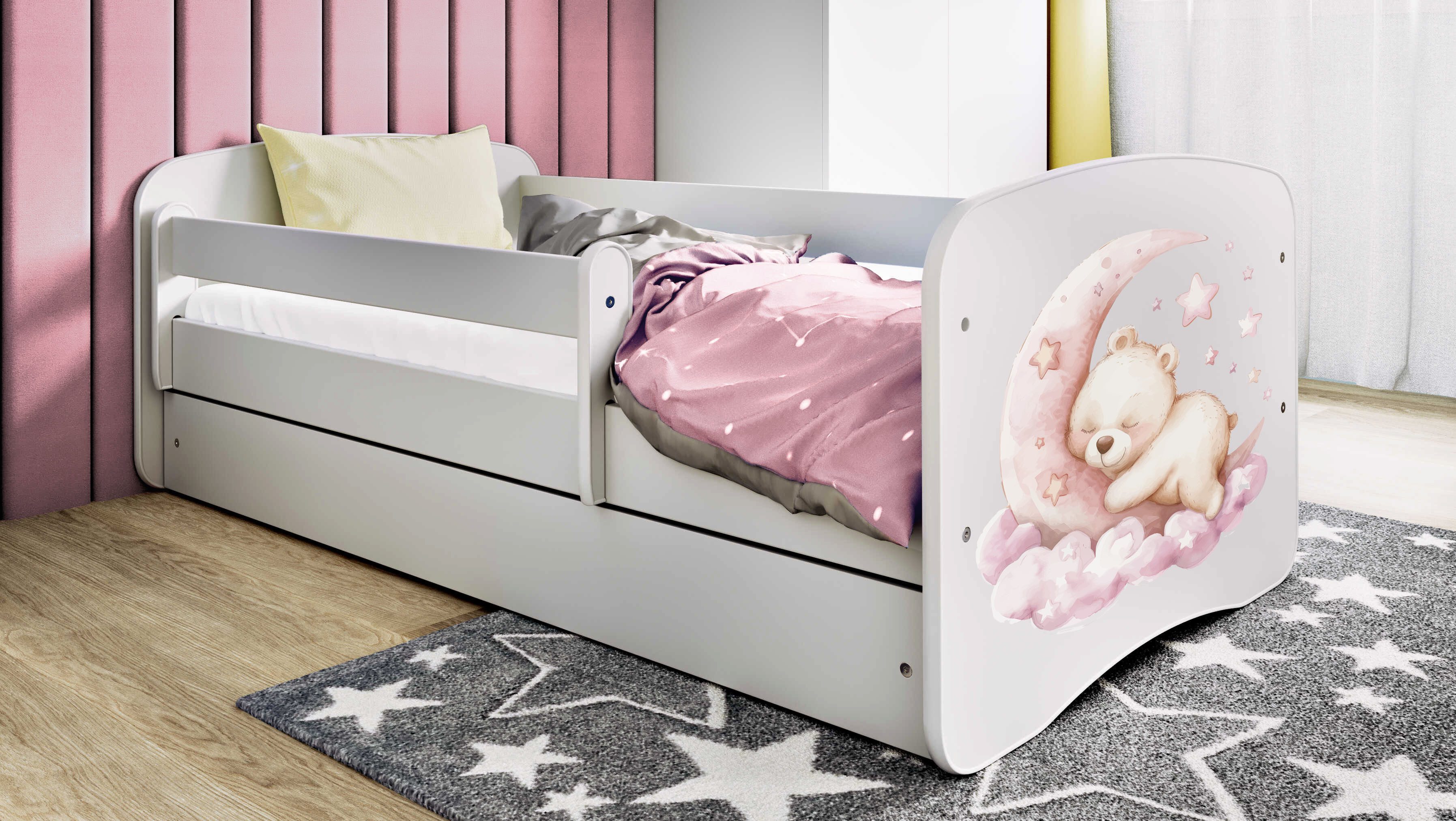Raumhirsch Furniture Kinderbett 70x140, 80x160, 80x180 cm - Komplettset mit Matratze & Schublade (Bett für Mädchen, Einzelbett Kinder 2–12, mit Rausfallschutz & Lattenrost), verschiedene Farben & Designs