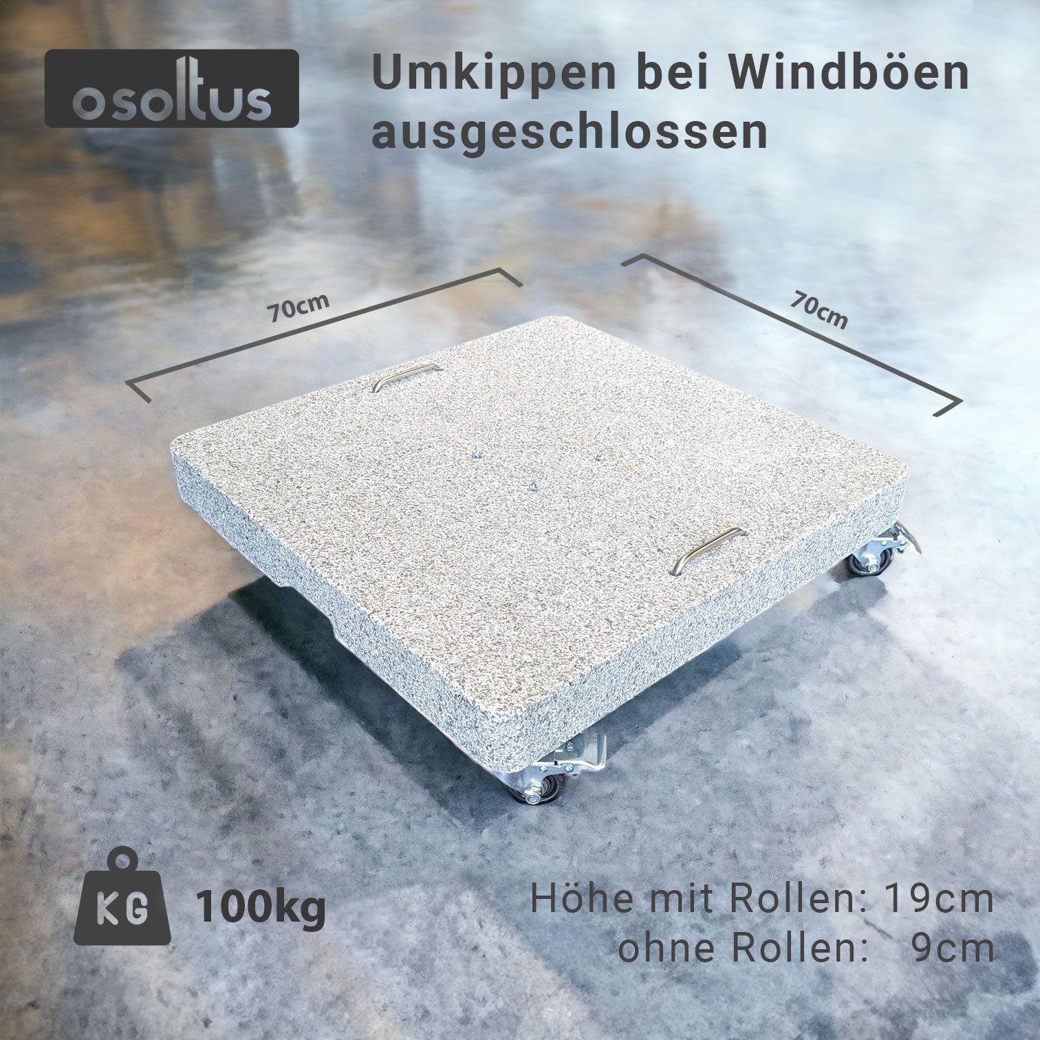 osoltus Betonschirmständer osoltus Granit Schirmständer 100 kg mit 4 Rollen für Ampelschirm mit