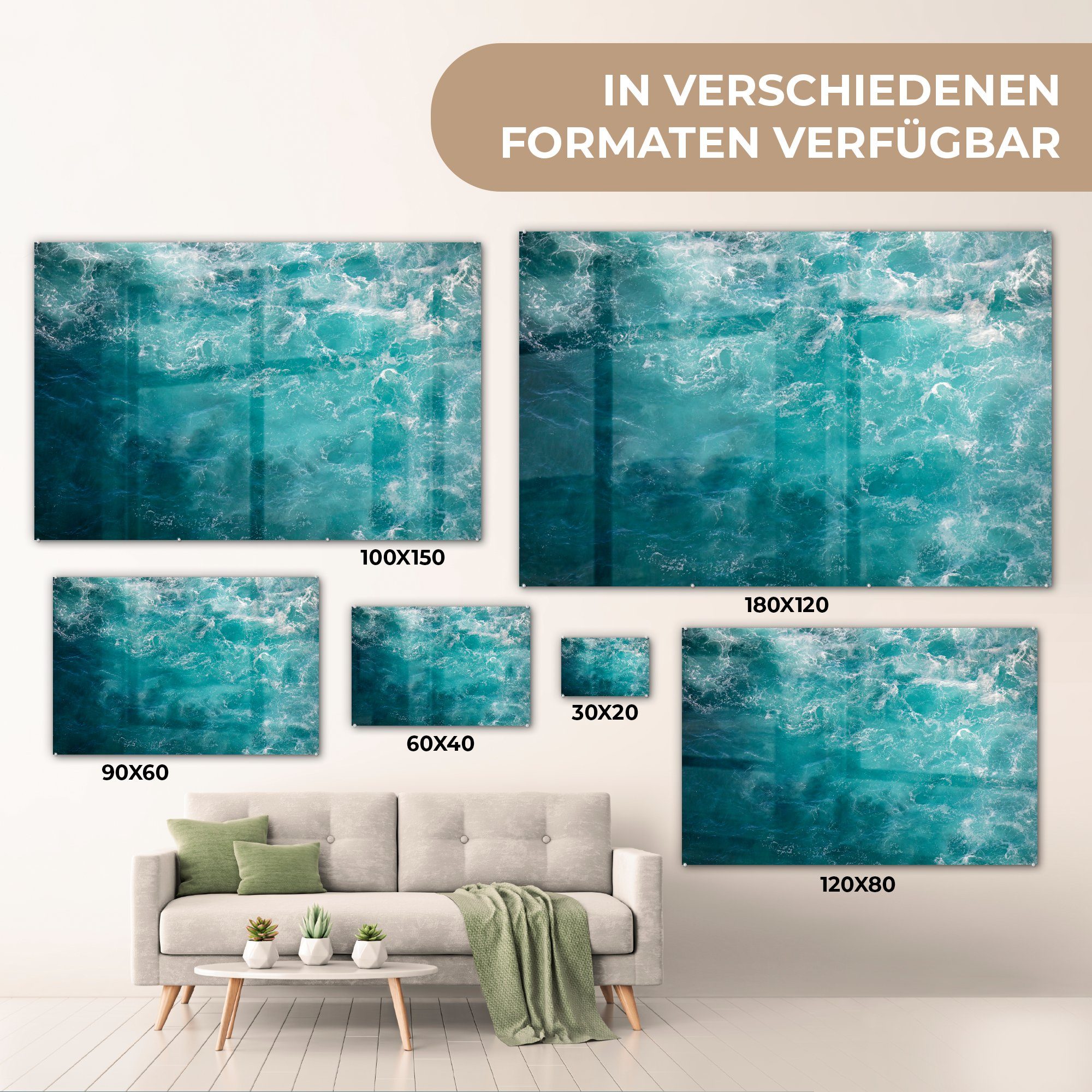 MuchoWow Wandbild Glas - Bilder auf Glasbilder Wanddekoration Acrylglasbild - Foto Meer - Türkis, Wasser St), - Glas (1 auf -