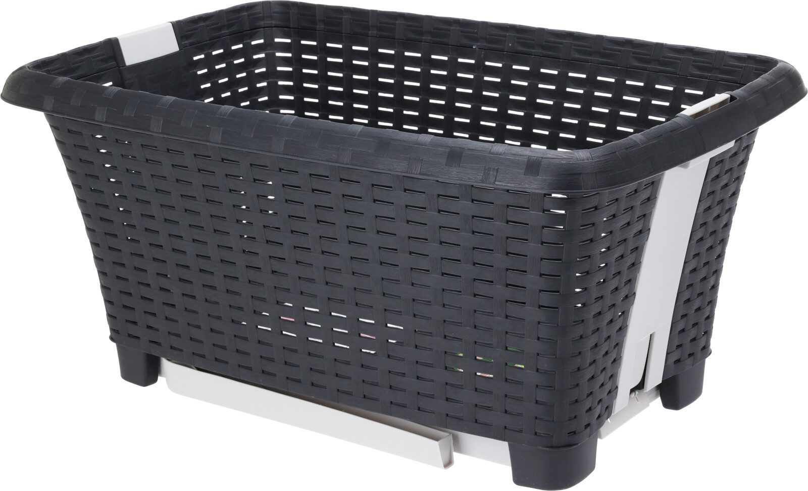 Koopman Wäschekorb Wäschebehälter Schwarz Klappbar Füße Aufbewahrung 38 L Einkaufskorb (1 St), klappbare Füße, Wäschesammler, 38L Volumen, 60x40 cm, Rattan-Optik