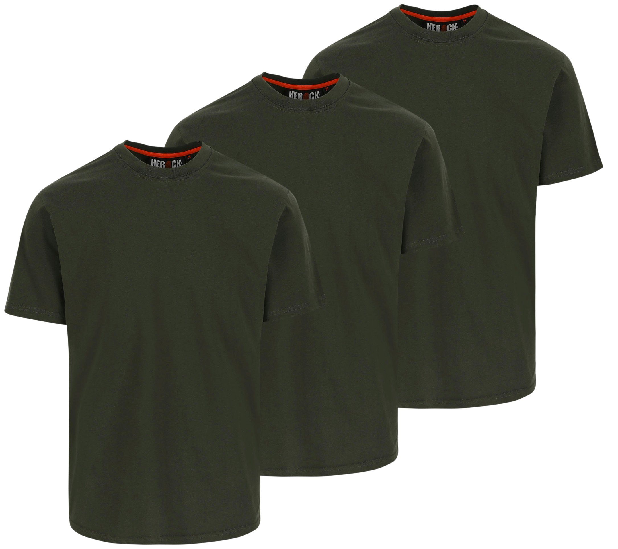 Herock T-Shirt Argo T-Shirt Kurzärmlig (Spar-Set, 3-tlg) Kurze Ärmel, angenehmes Tragegefühl mit Rippstrick-Kragen khaki