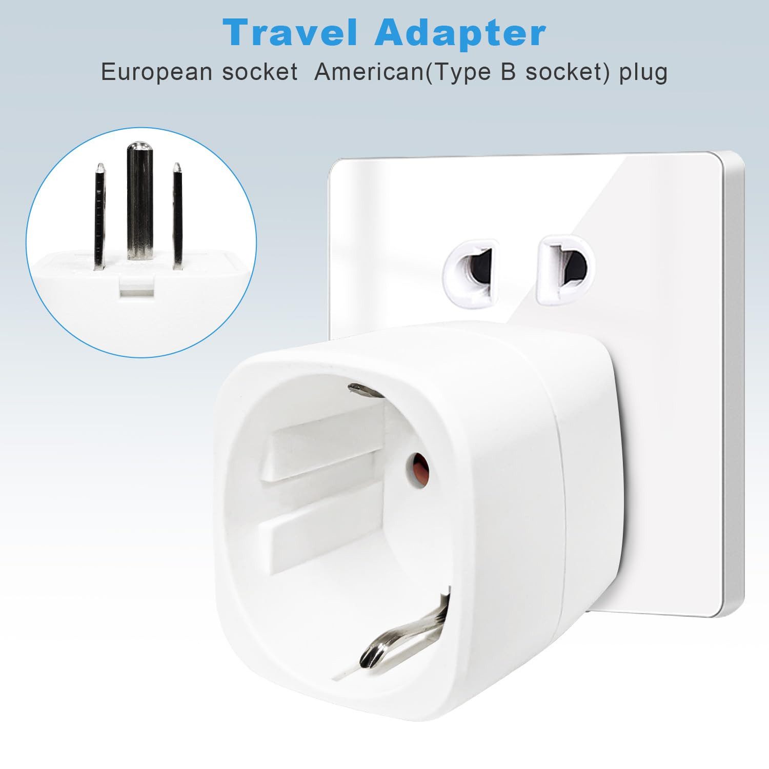 shuwosmart 2er Set USA Reiseadapter EU auf US Stecker Typ B Reisestecker Adapter Typ B Stecker, EU-Stecker auf US-Steckdose, Europa Stecker zu Steckeradapter, Steckdosenadapter, Reisegeeignet, Kompakt, Kindersicherung, Feuerfest, 2er-Set