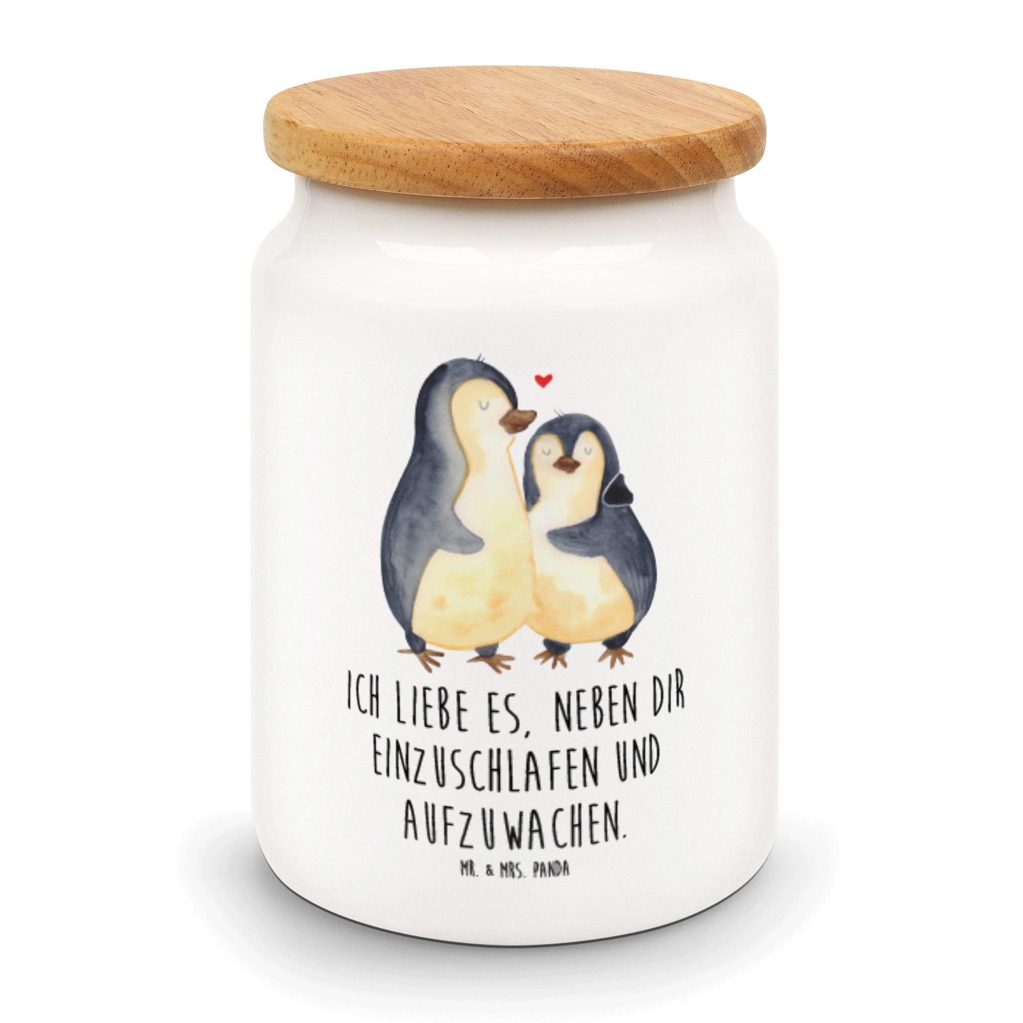 Mr. & Mrs. Panda Vorratsdose Pinguine Einschlafen - Weiß - Geschenk, Dose, Keksdose, Keramikdose, Keramik, (1-tlg)