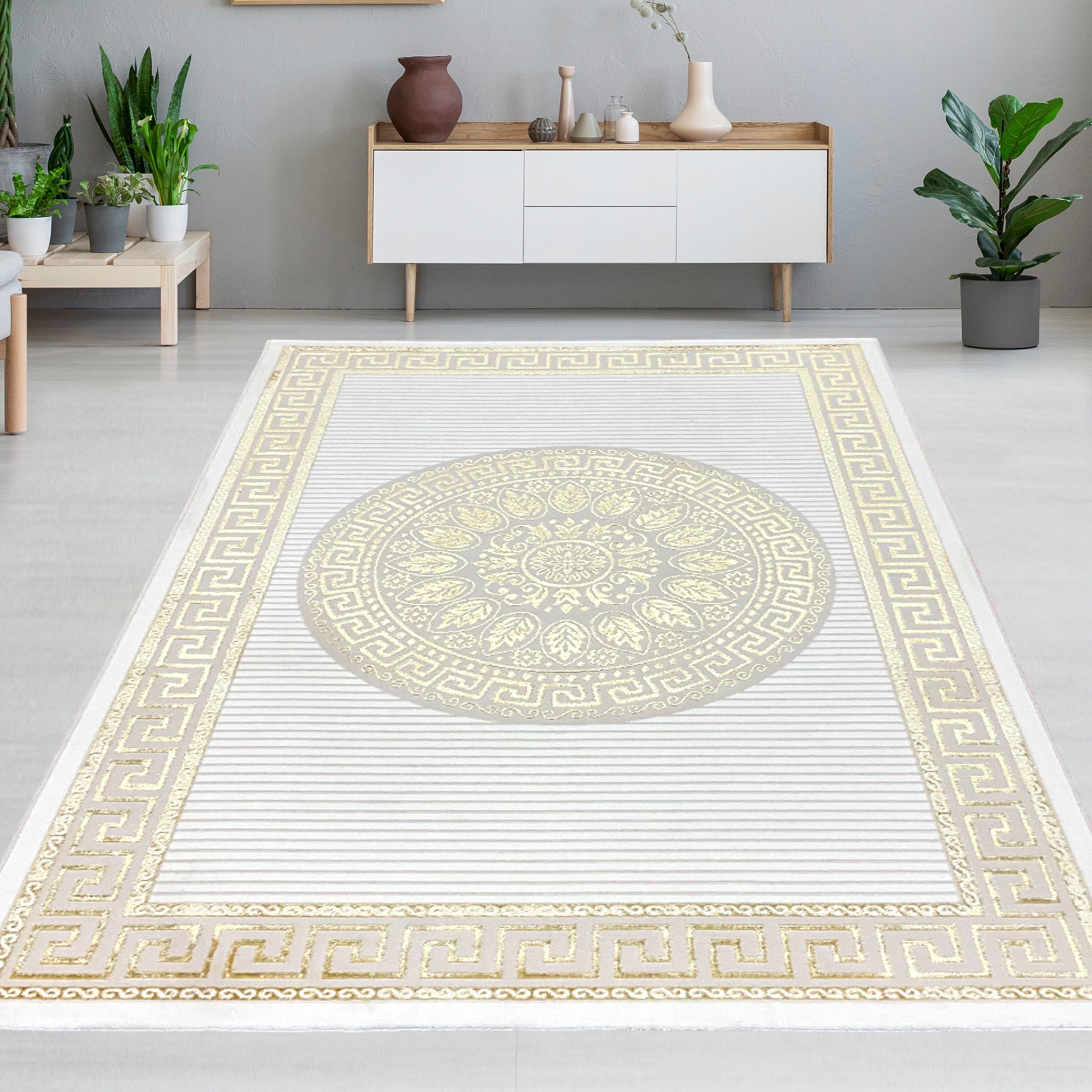Carpetia Teppich Teppich mit orientalischem Flair, luxuriös, weiß gold, rechteckig, Höhe: 5 mm