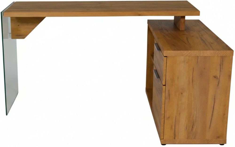 Jahnke Eckschreibtisch LUX C 135 E, Eckschreibtisch,wechselseitig montierbar,Glas,1 Schublade & 2 Fächer