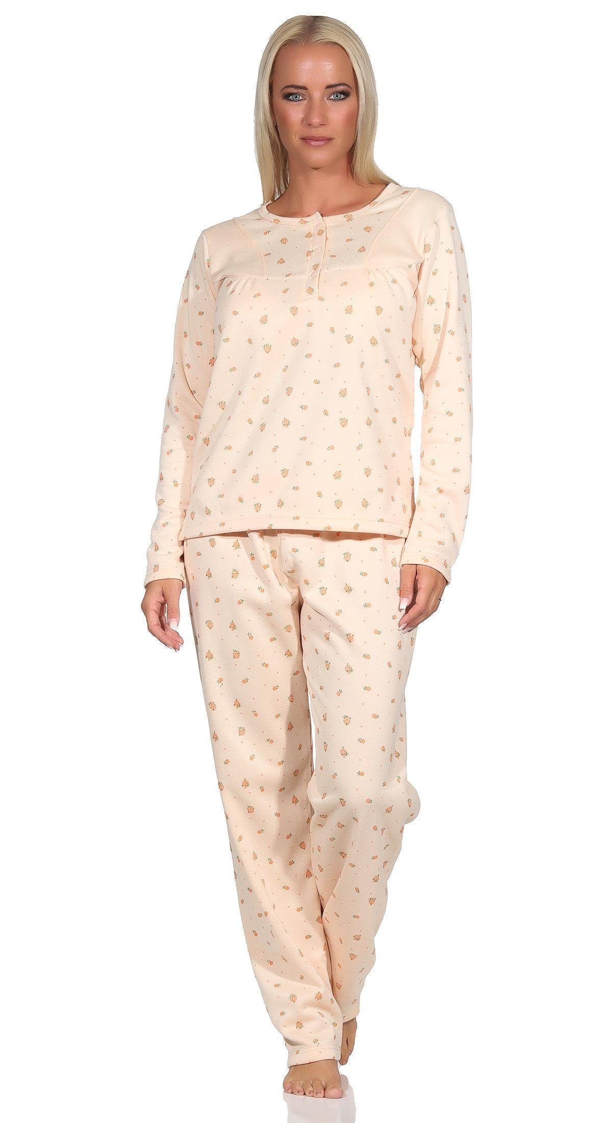 EloModa Pyjama Damen Winter Thermo Gr. M tlg) zweiteiliger Aprikose 2XL Schlafanzug, L XL Pyjama (2
