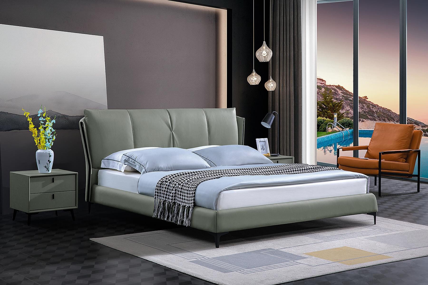 JVmoebel Lederbett Grünes Polsterbett aus Kunstleder mit eleganten Edelstahlfüßen (1-tlg), Made in Europa