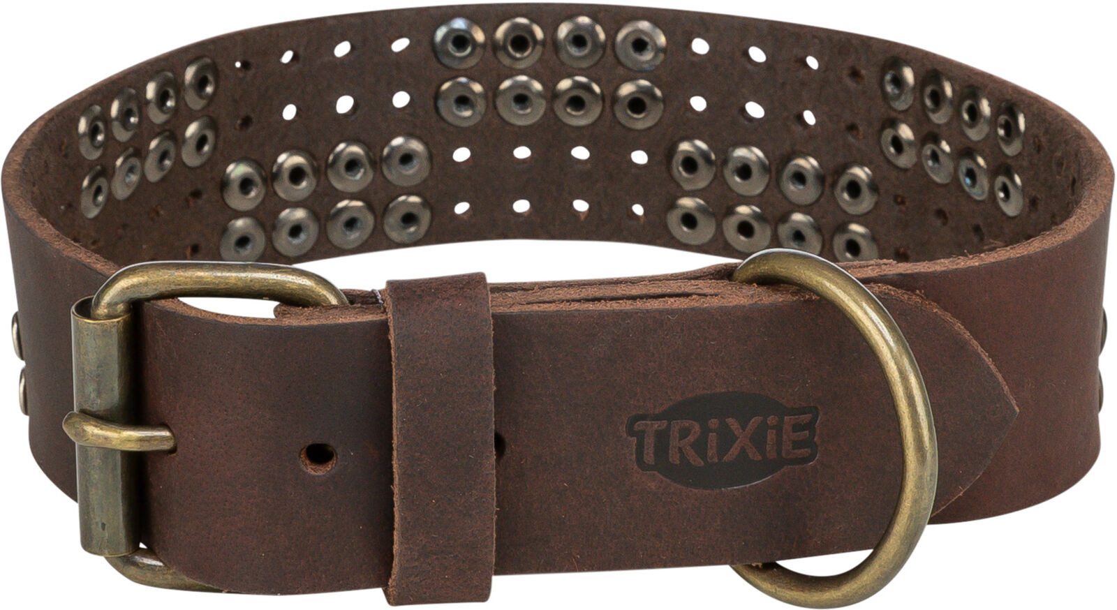 TRIXIE Hunde-Halsband Rustic Fettleder-Halsband Nieten, extra breit - dunkelbraun - 34–40 cm, Leder