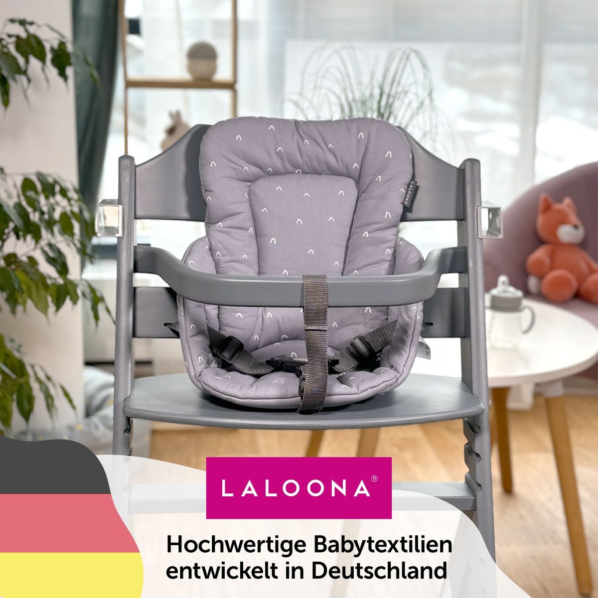 LaLoona Hochstuhlauflage Curves - Grau, Sitzverkleinerer für Hochstuhl Bebeconfort Timba - Baby Sitzpolster