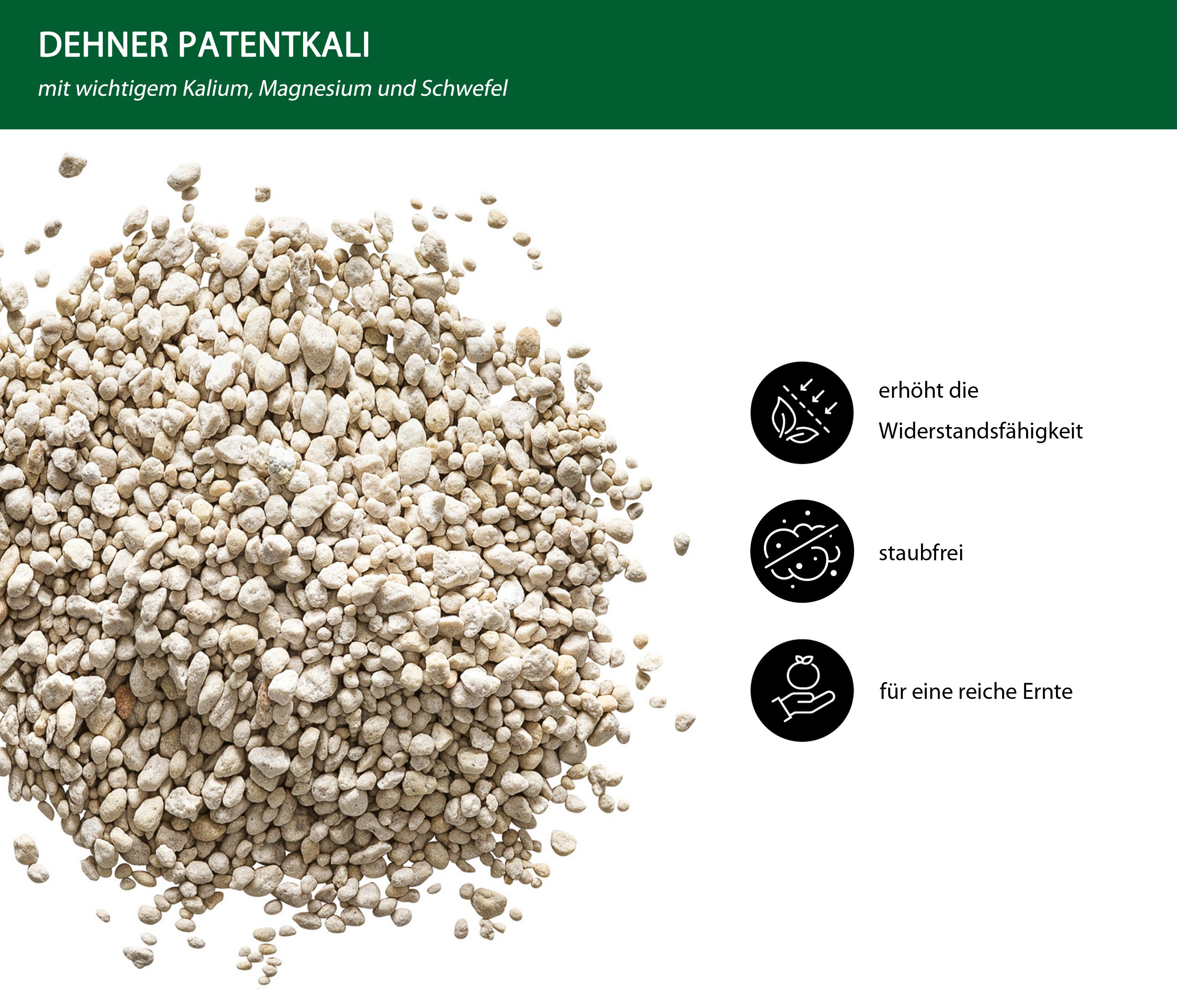 Dehner Gartendünger Patentkali® für Gartenpflanzen, 10 kg, für ca. 150 qm, 150 m², hochwertig mit Magnesium, fördert Blattgrün