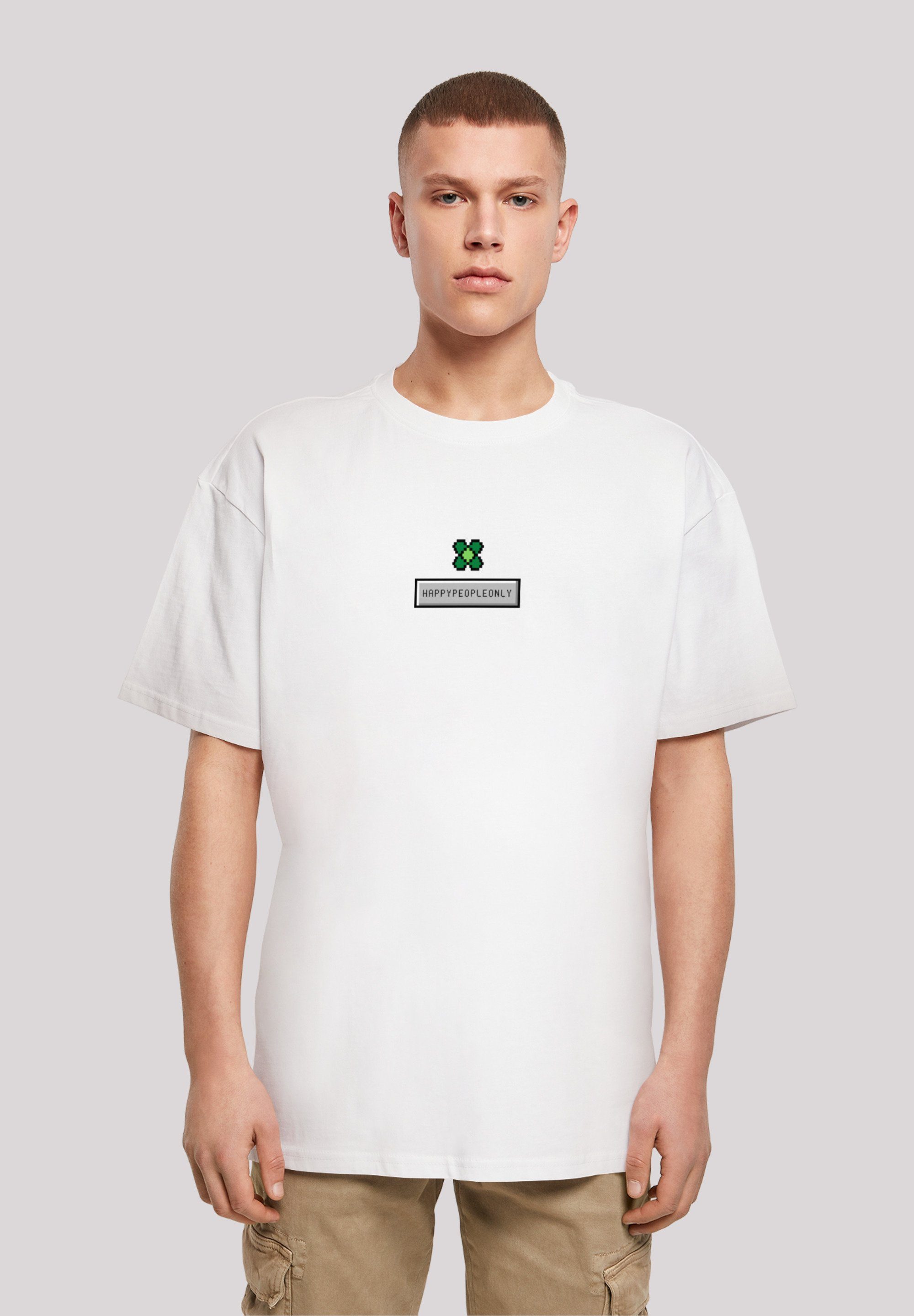 F4NT4STIC T-Shirt Silvester Happy Kleeblatt Year Pixel Print New weiß