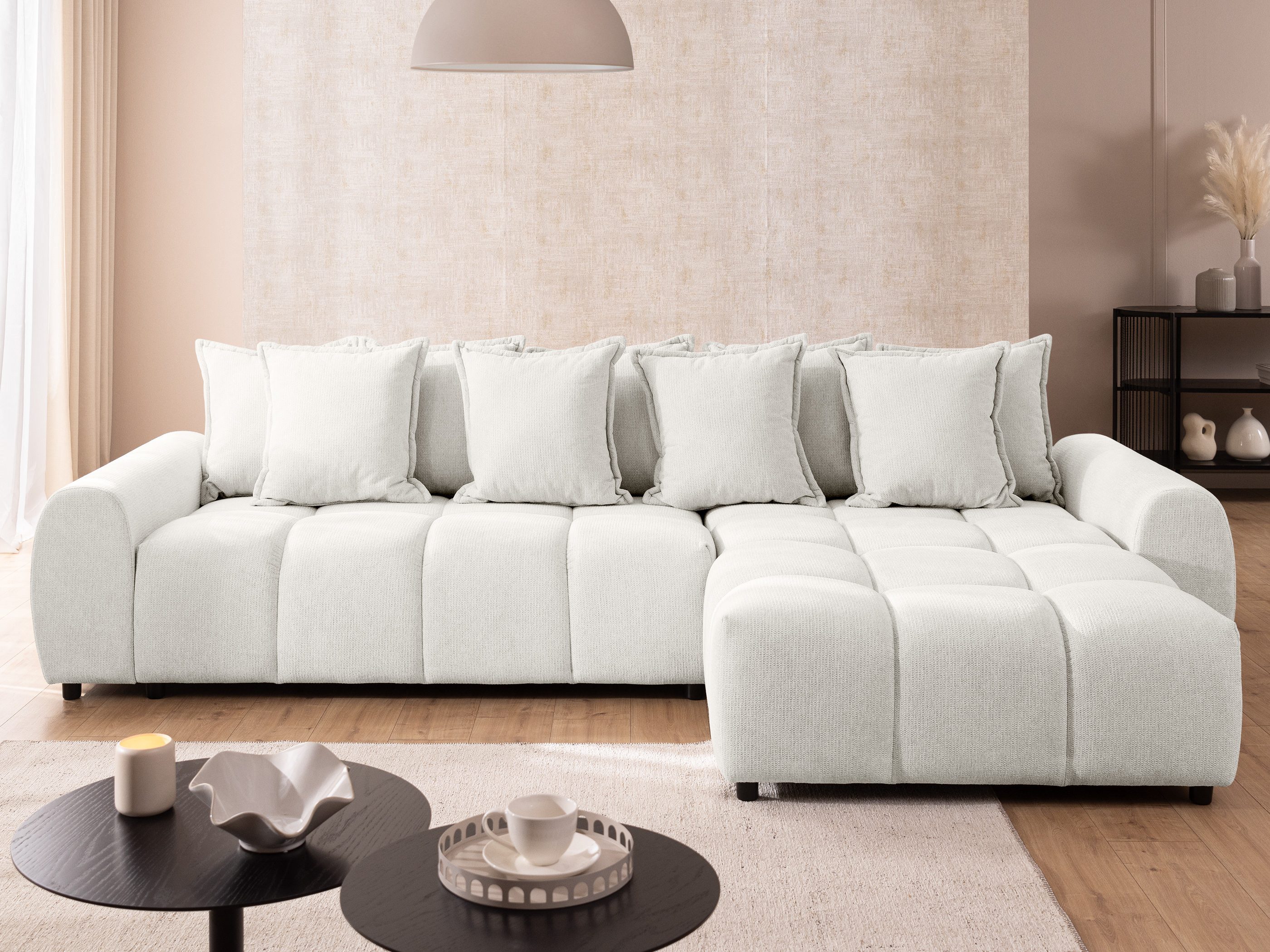 S-Style Möbel Ecksofa Bubble mit losen Rückenkissen und Sitzfläche in Bubble-Optik, aus Strukturstoff, mit Wellenfederung