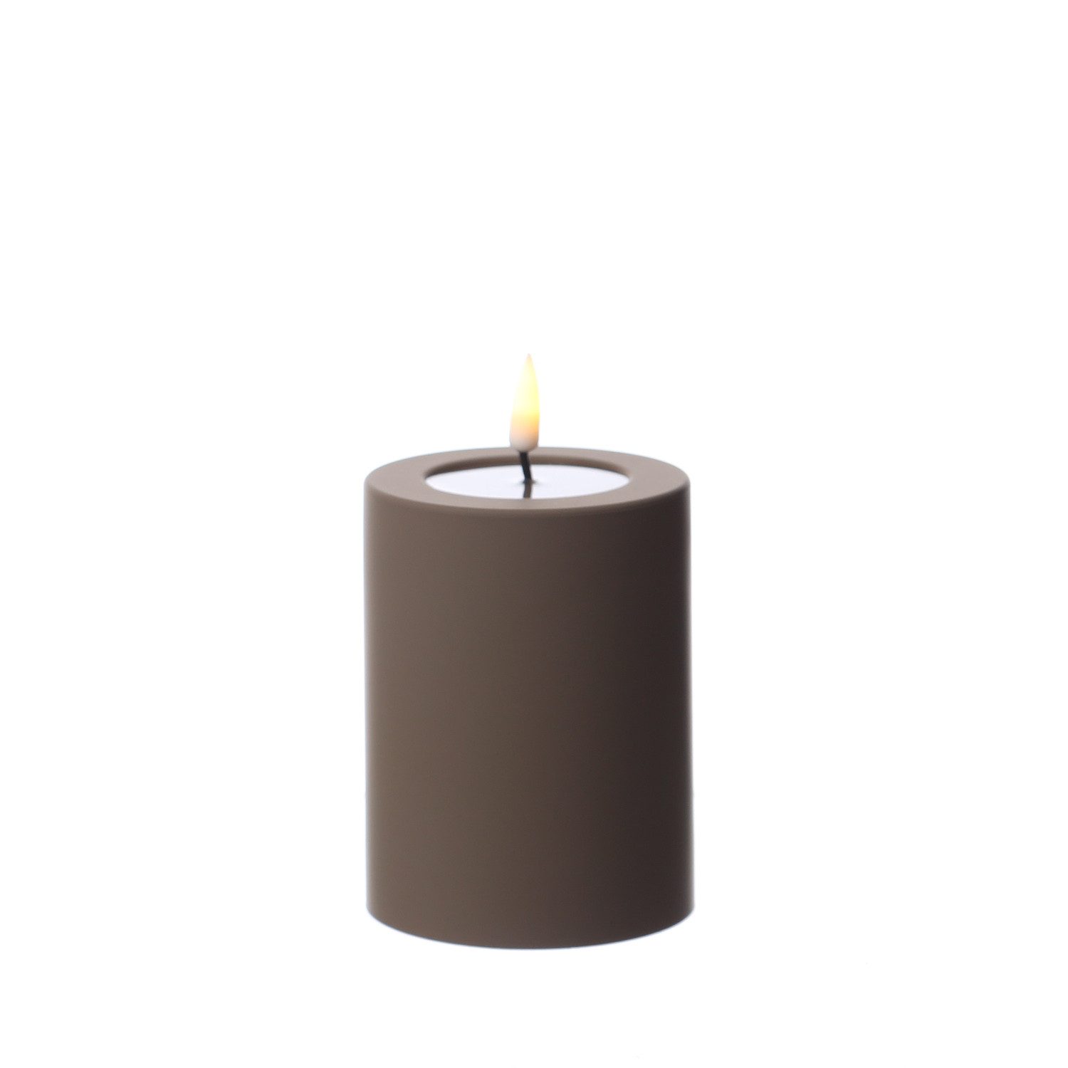 Deluxe Homeart LED-Kerze MIA Deluxe für Außen flackernd H: 10cm D: 7,5cm outdoor mokka braun, LED Classic, warmweiß (2100K bis 3000K)