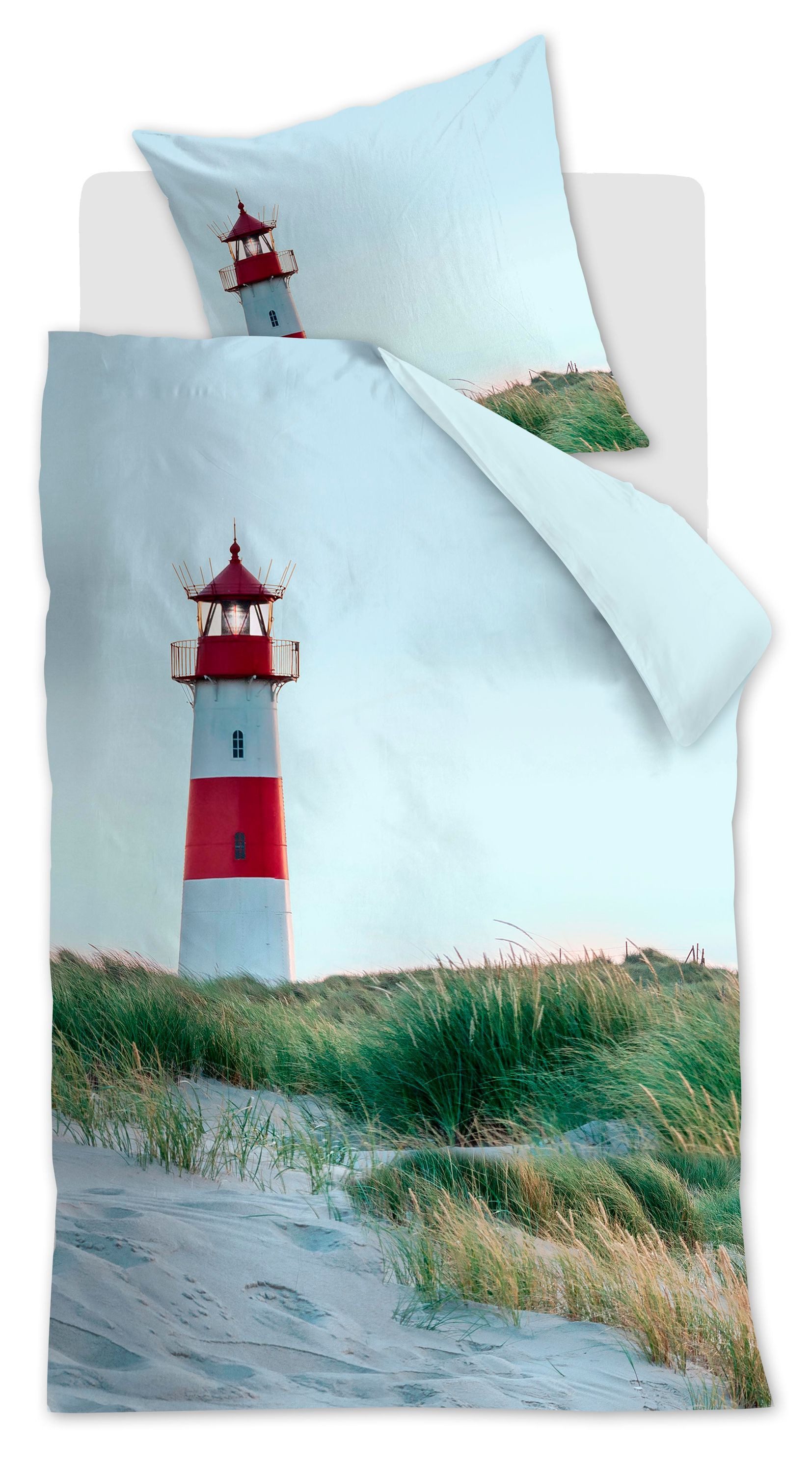 Beddinghouse Bettwäsche Ambiante, Baumwolle, Leuchtturm, Düne, blau