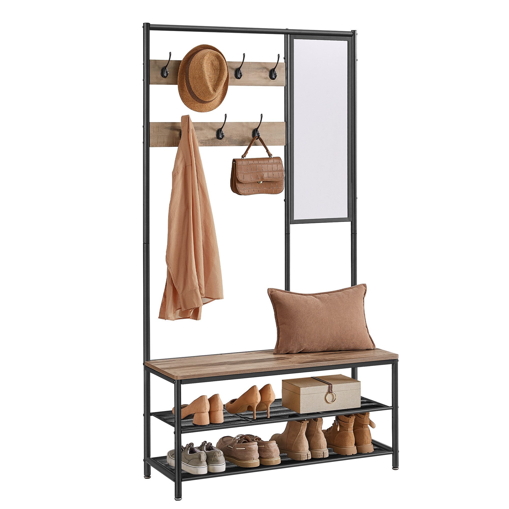 VASAGLE Garderobenständer Garderobe, mit 7 Haken, Spiegel, 35 x 98 x 180 cm günstig online kaufen