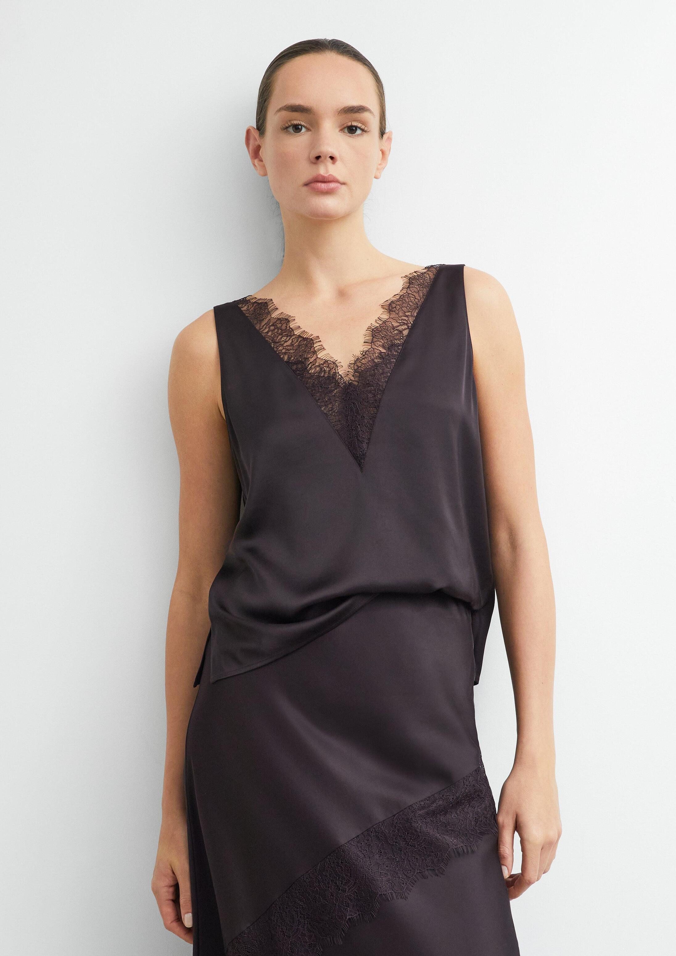 comma Blusentop Bluse Satintop mit Spitze