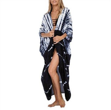 AFAZ New Trading UG Strandkleid Schwarz-weißer Batik-Cardigan-Strandrock-Bikini-Überzug Badeanzug mit Strickjacke und Sonnenschutzkleidung für den Urlaub