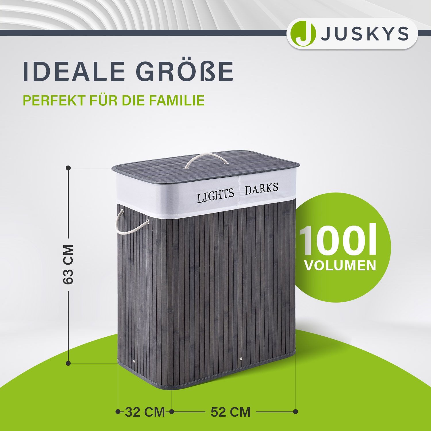 Juskys Wäschekorb Curly 100 L, 100 l, 2 große Fächer, mit Tragegriffe, Deck günstig online kaufen