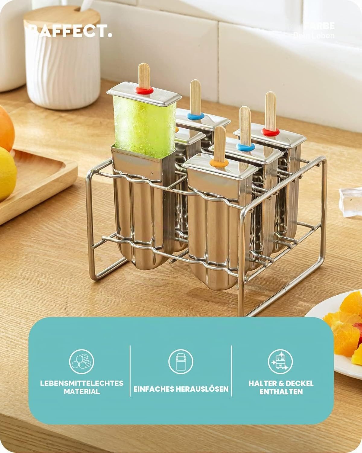 FELIXLEO Eisform Edelstahl Popsicle Form 6 Fach Eiscreme Form Rund mit Stielhalter, (1-tlg)