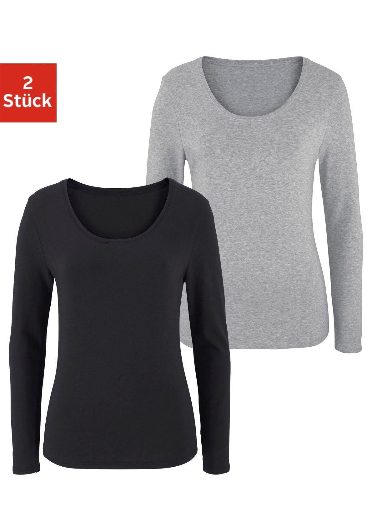 Vivance Langarmshirt "aus elastischer Baumwoll-Qualität", (2er-Pack) günstig online kaufen