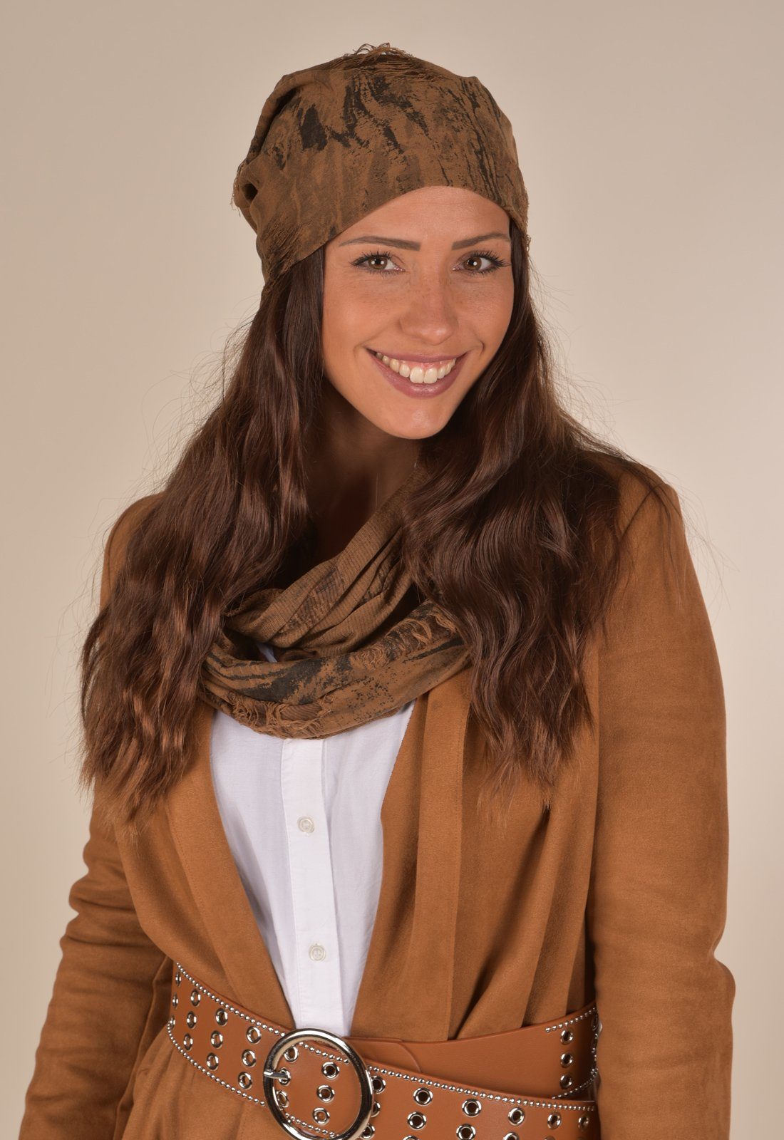 styleBREAKER Loop Gemusterter Loop Schal im Destroyed used Look, (1-St)
