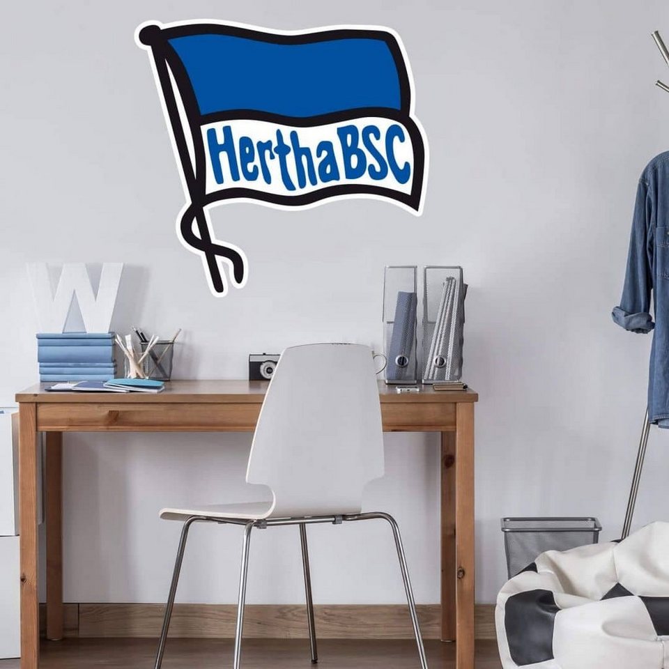 Hertha BSC Wandtattoo Fußball Wandtattoo Hertha BSC Schriftzug Fahne Blau  Weiß Kinderzimmer, Wandbild selbstklebend, entfernbar