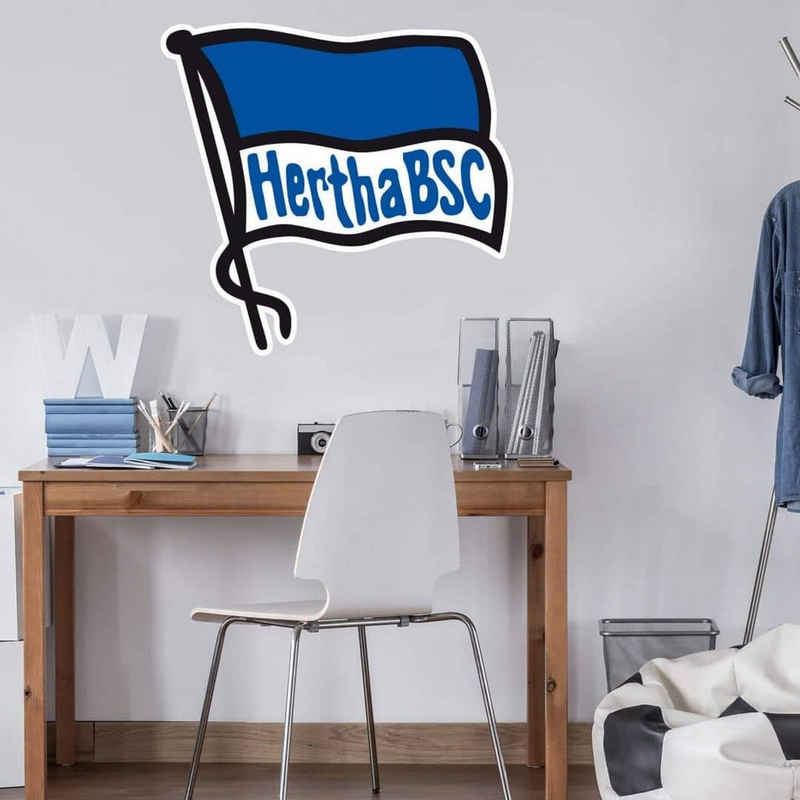 Hertha BSC Wandtattoo Fußball Wandtattoo Hertha BSC Schriftzug Fahne Blau Weiß Kinderzimmer, Wandbild selbstklebend, entfernbar