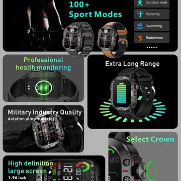 SGDDFIT Telefonfunktion 5ATM Wasserdicht Herren's Smartwatch (1,96 Zoll, Android/iOS), mit Bluetooth Anrufe Fur Fitness Herzfrequenzmonitor Schlafmonitor