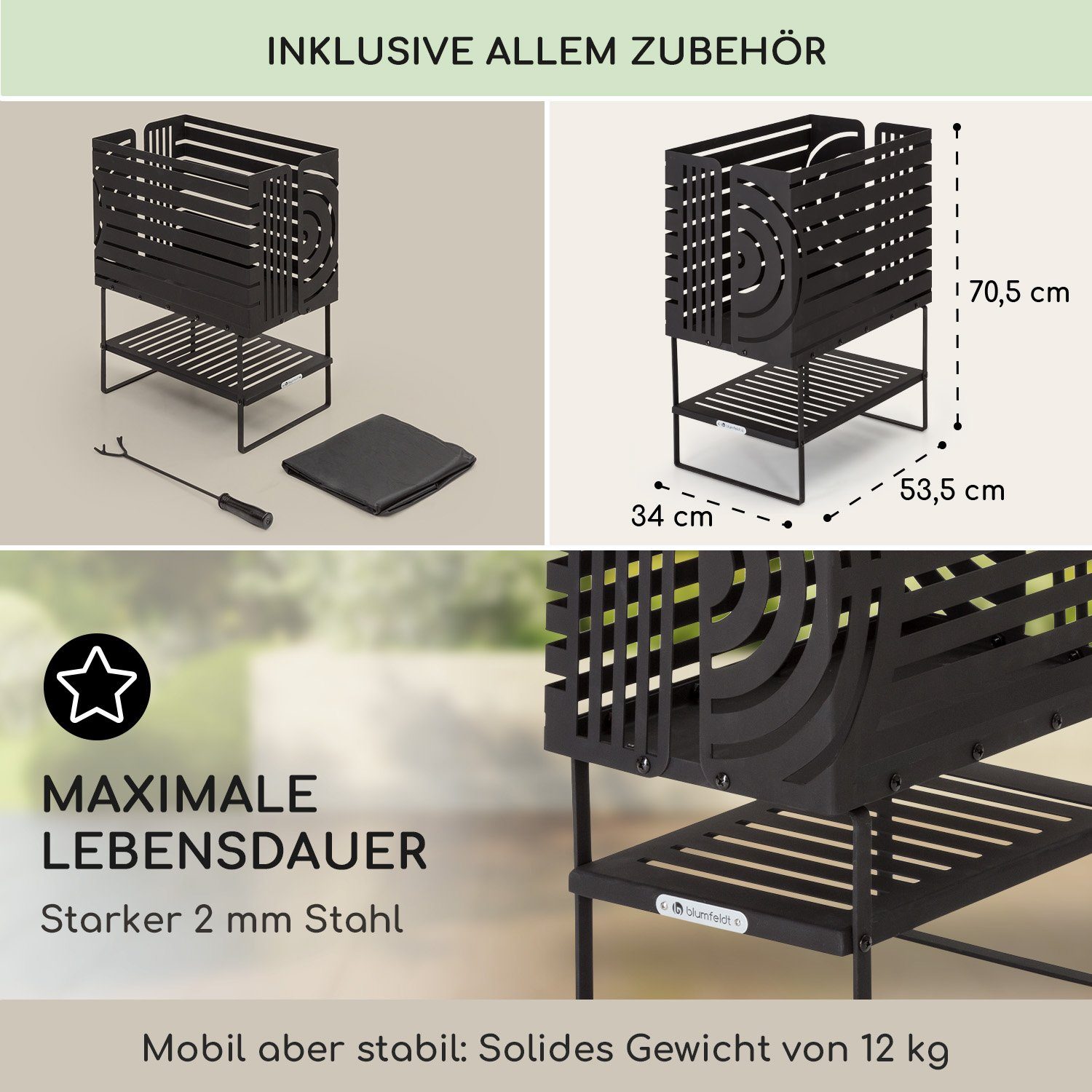 blumfeldt Feuerschale Krakatoa, (Set), Feuerschale Garten mit Grill Feuerkorb Feuerstelle Outdoor