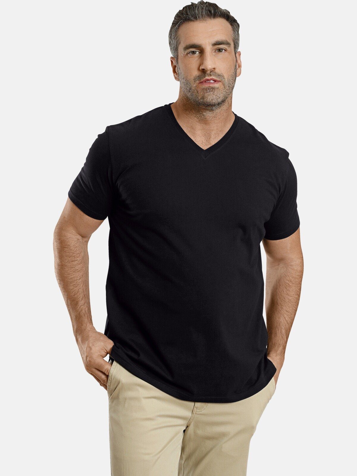 Charles Colby T-Shirt EARL MILLS schlicht mit V-Neck (2er-Pack) schwarz