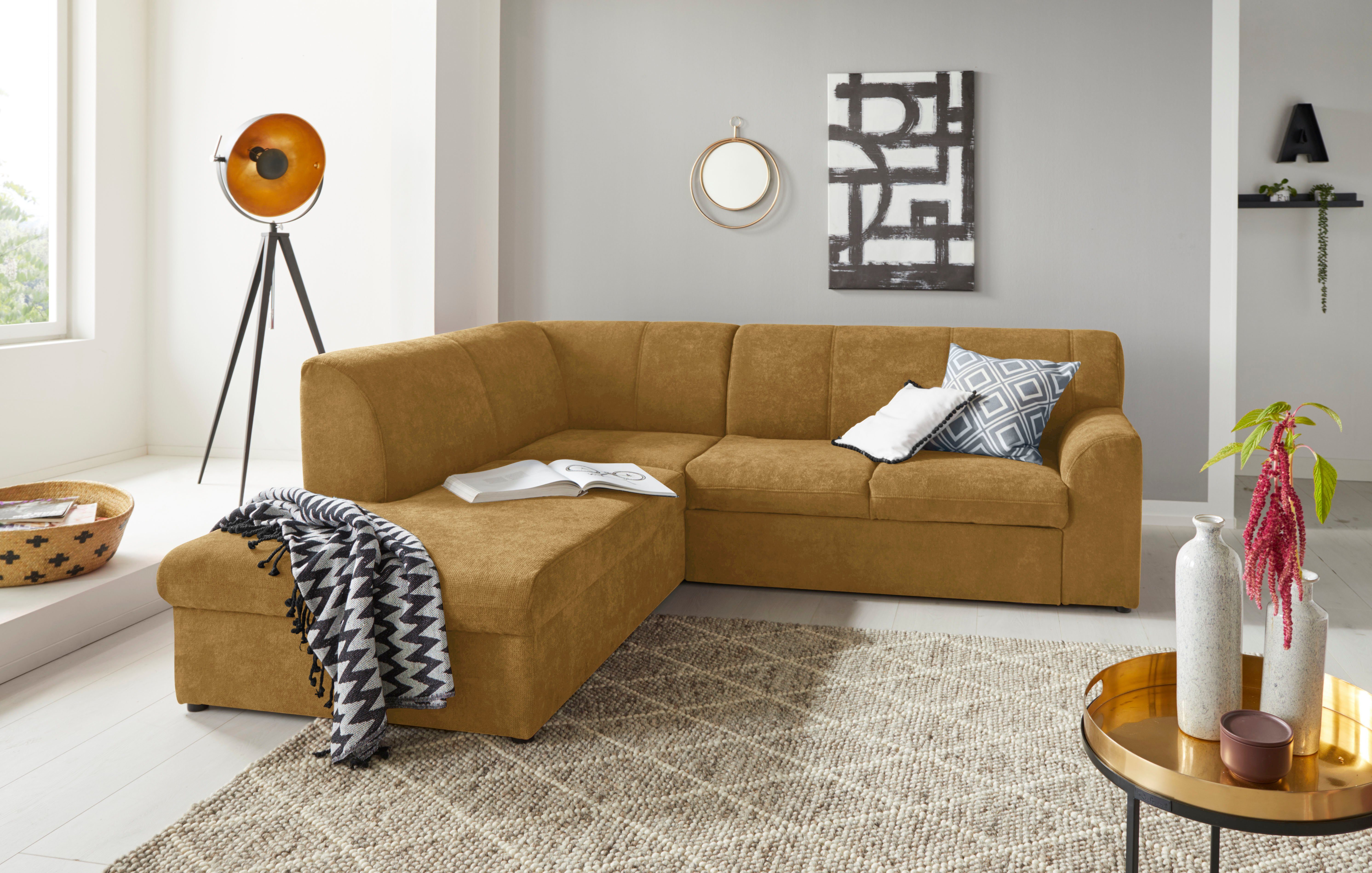 DOMO collection Ecksofa Topper zeitlos elegant, kompakte Stellmaße, OTTOs Choice, L-Form, mit Ottomane, wahlweise mit Schlaffunktion