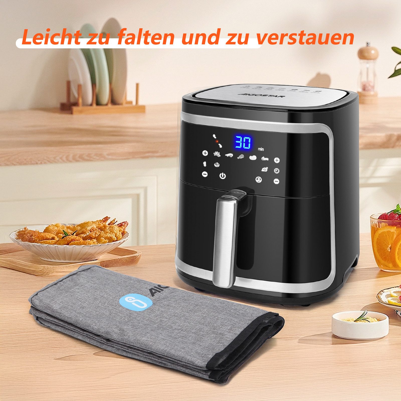 Aigostar Heißluftfritteuse Cube - 7L 1900W Airfryer mit LED-Touchscreen, 7-in-1, Ohne Öl, 90% weniger Fett, 1900,00 W, Temperatursteuerung (80 - 200 °C), 1 - 60 Mins Timer, Memory-Funktion