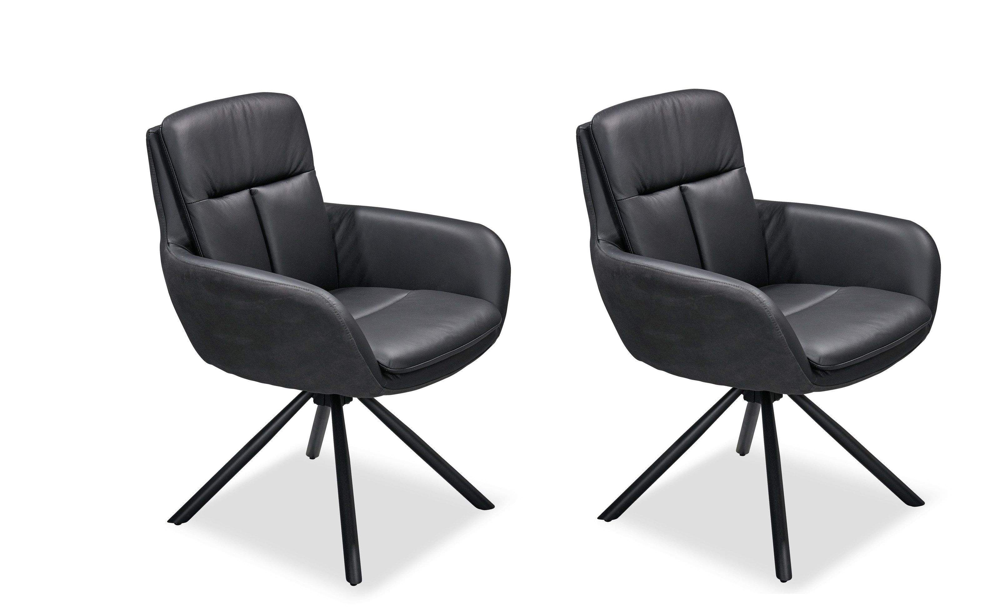 freiraum Armlehnstuhl Amy (2er Set), (2er Set) Echtleder-Sitz + Mikrofaser, schwarz - 63x90x65 (BxHxT)