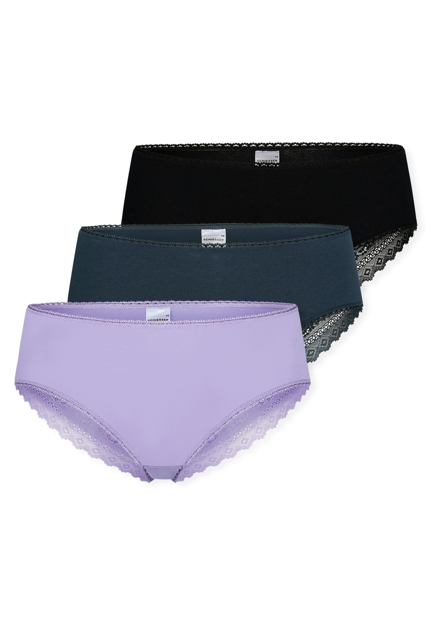Schiesser Brasilslip Modern Multipacks (3er Pack) Spitzenbänder, Single-Jersey, Baumwollmischung