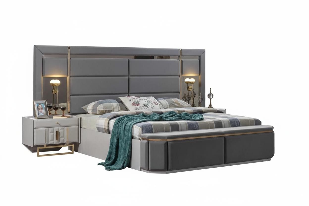 Xlmoebel Schlafzimmer-Set Modernes Schlafzimmer Set in Grau mit eleganten Goldeinsätzen, (2-tlg), Made in Europa