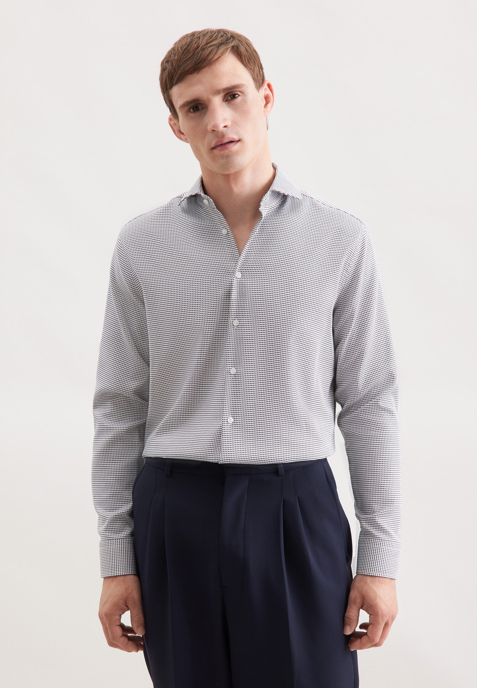 seidensticker Businesshemd Schwarze Rose Regular 1/1 Kentkragen Pepita