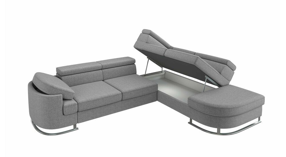 Stylefy Ecksofa Ice, L-Form, Eckcouch, stellbar, mane oder Kopfteil- Bettfunktion links Raum frei und Bettkasten, im und Armlehnenverstellung rechts mit inklusive Metall, bestellbar