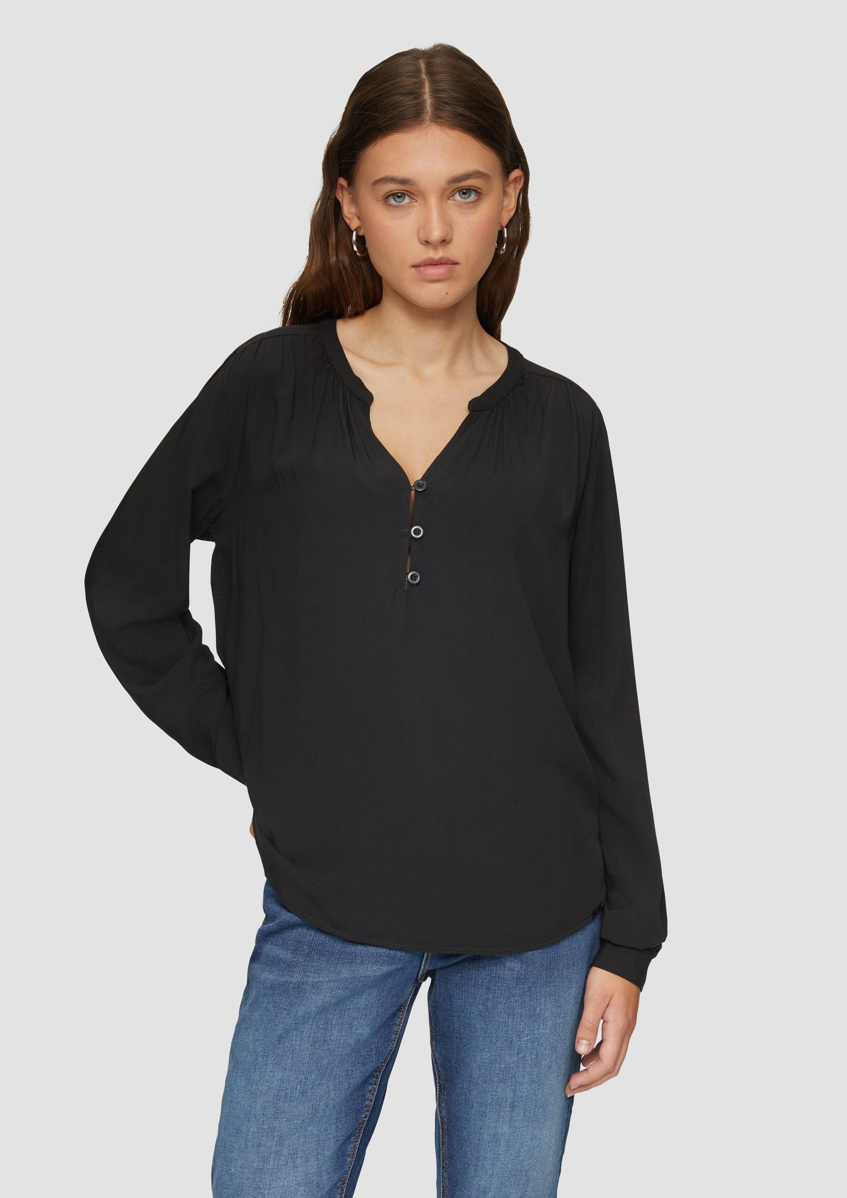 Langarmbluse Fließende Viskose-Bluse mit Raffung